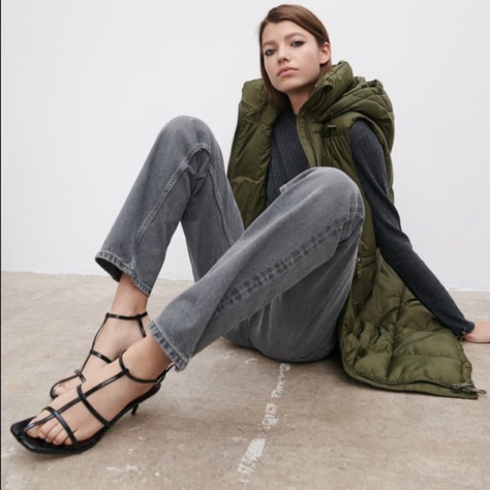 ZARA long green parka coat vest